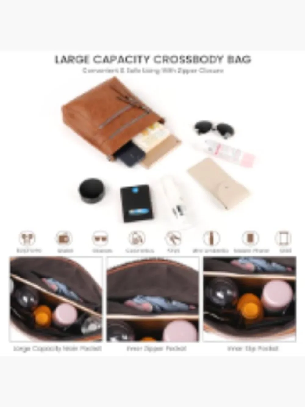 Women's Vegan Leather Crossbody Bag with RFID Blocking and Multi Pockets